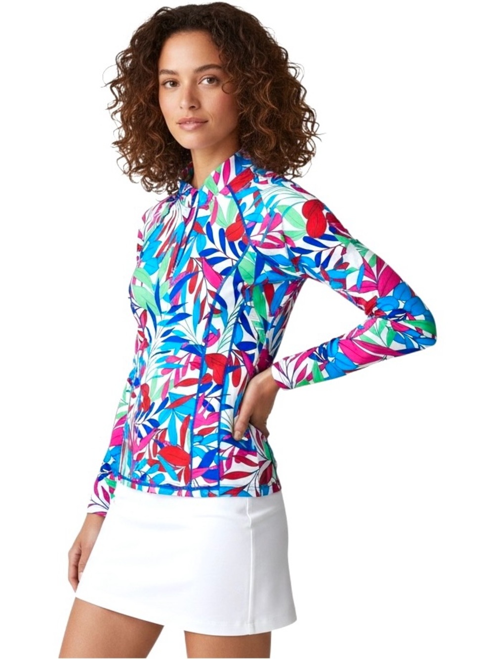 Coolibar Top UPF 50+Tropical Floral 3/4 Zip Zip/Back/Pocket Rush Guard Sz S